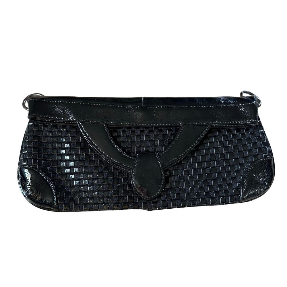 Hobo International Black Patent Leather Woven Clutch Bag Hidden Handle Evening